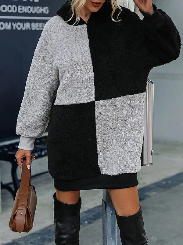 Women's Casual Dress Shift Dress Spring Dress Mini Dress Patchwork Street Daily Holiday Active Fashion Hooded Long Sleeve 2023 Loose Fit Black Color S M L XL Size Tunics Chic elegant