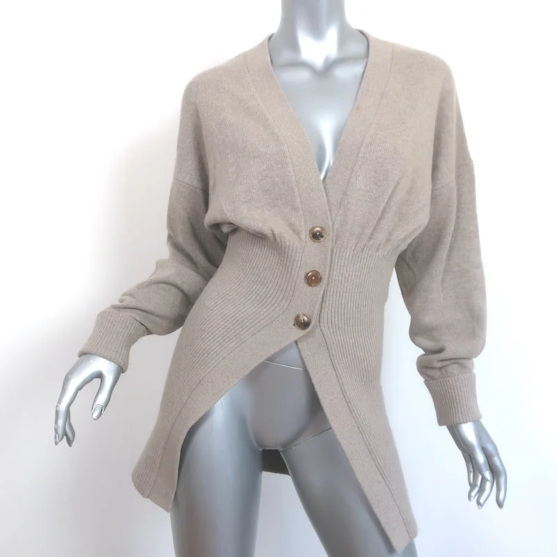Alexander Wang Blouson Cardigan Beige Wool-Blend Size Small V-Neck Sweater Polka Dot Checkered Tartan