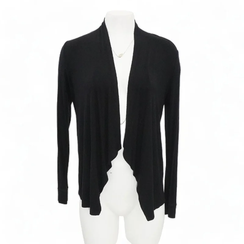 Black Solid Cardigan Sweater Zippered Front Buttoned Front Snap Front