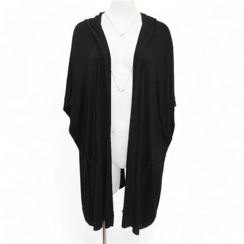 Black Solid Cardigan Sweater Zippered Buttoned Snapped