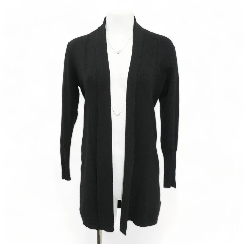 Black Solid Cardigan Sweater Hooded Caped Shawl Collar