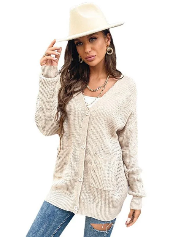 Button Pocket Women Cardigan Sweater Chenille Blend Fleece Blend Nylon Blend