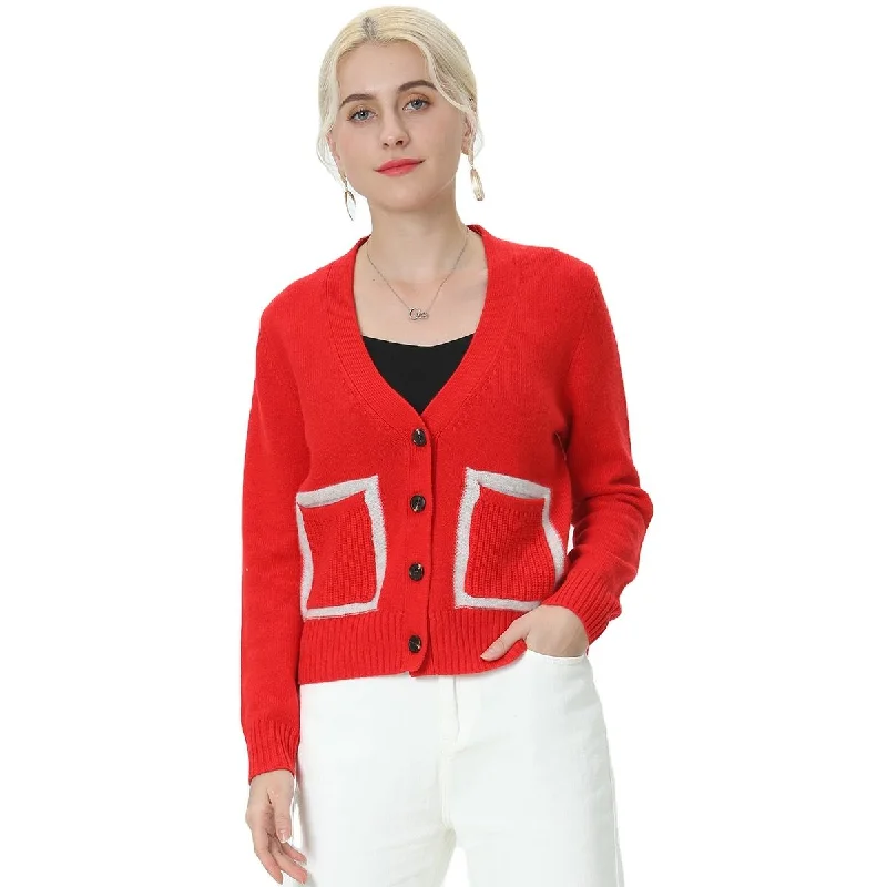Customized ladies Cardigan sweater with Custom Logo and Pattern Bottom winter coat Front Pockets Side Pockets Patch Pockets