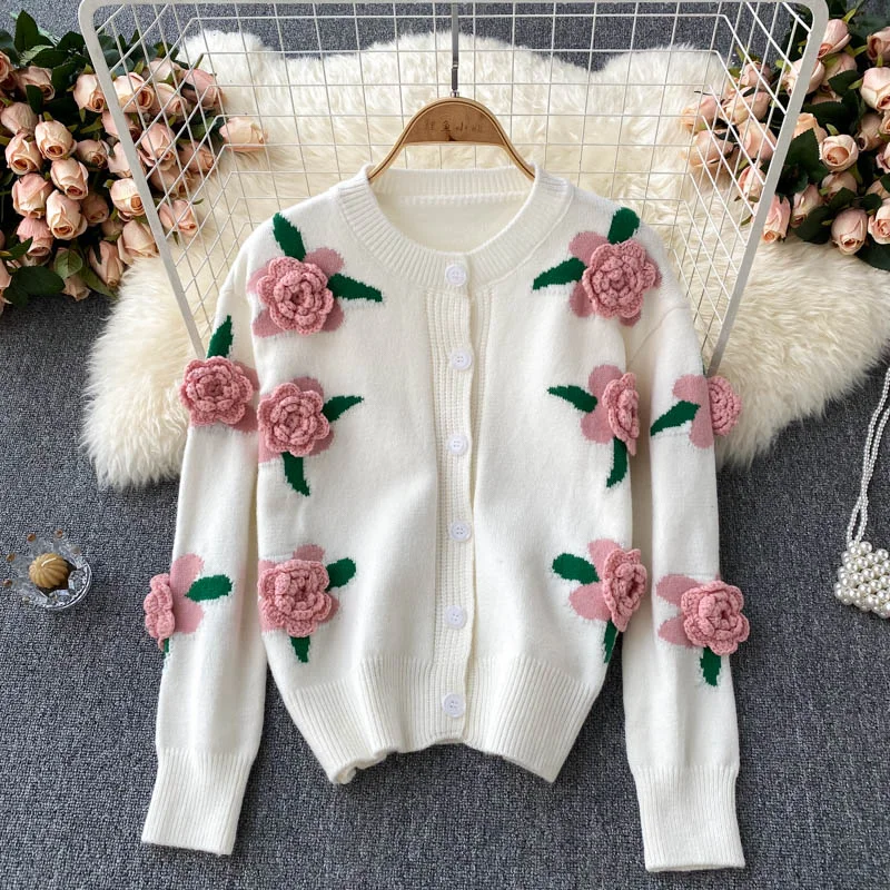 Cute Cardigan Long Sleeve Sweater 003 Cashmere Blend Cotton Blend Poly Blend