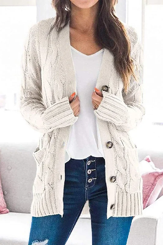 Knitted Solid Color Button Down Chunky Outwear Cardigan Cotton Fabric Linen Fabric Terry Fabric