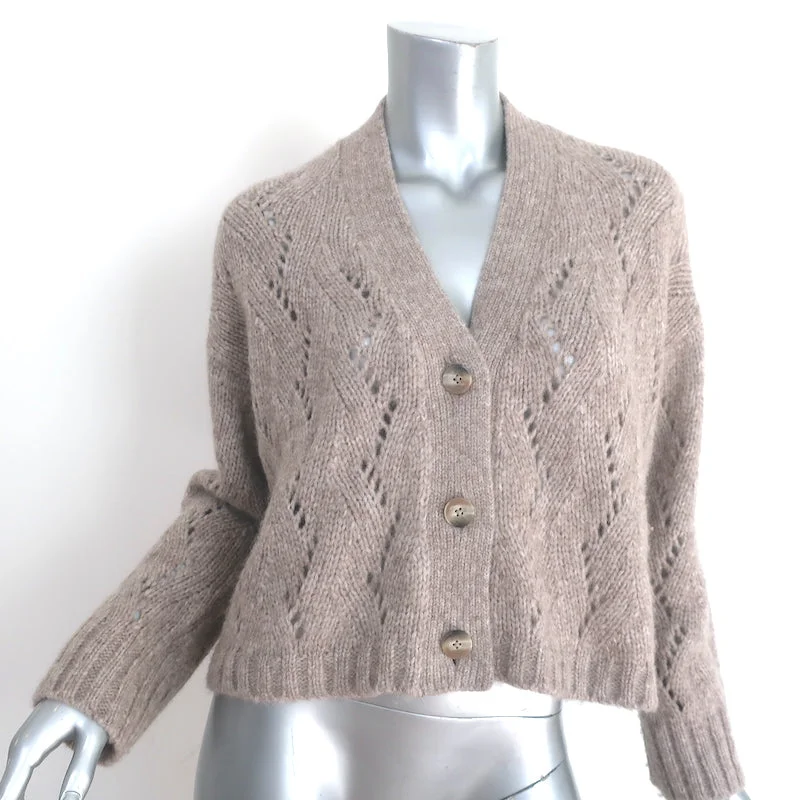 Velvet by Graham & Spencer Beth Cardigan Taupe Pointelle Knit Size Extra Small Print Jacquard Patchwork