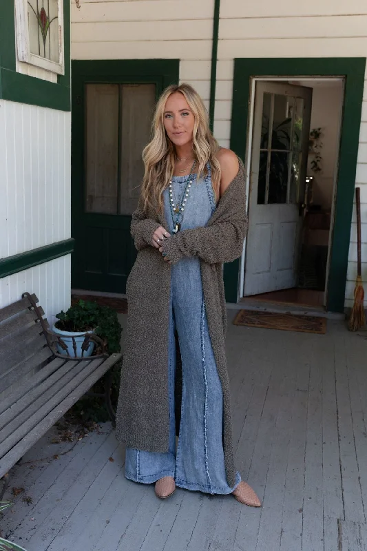 Wednesday Duster Cardigan - Olive Spandex Blend Rayon Blend Denim Blend