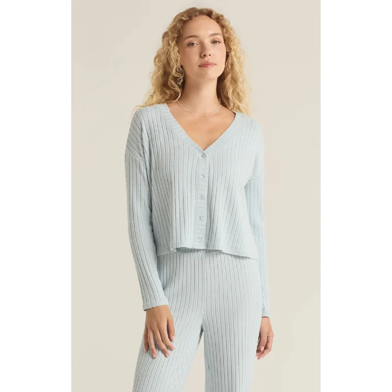 Z Supply Mara Long Sleeve Cardigan in Snowflake Blue Oversized Loose Flowy