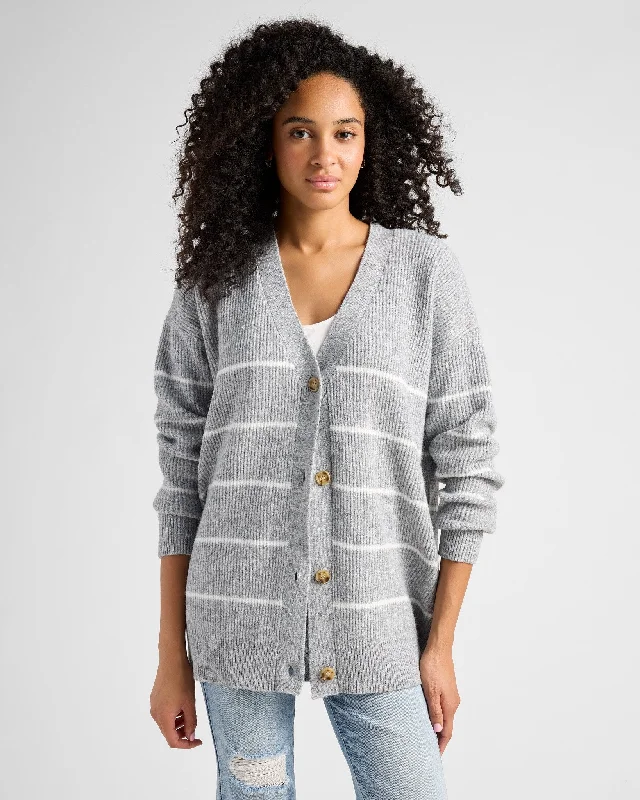 Stripe Button Front Cardigan Asymmetrical,ymmetric Pencil Cardigan