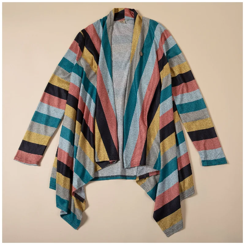 Colorful Stripes Open Cardigan Boxy Cardigan Fitted Cardigan A-Line