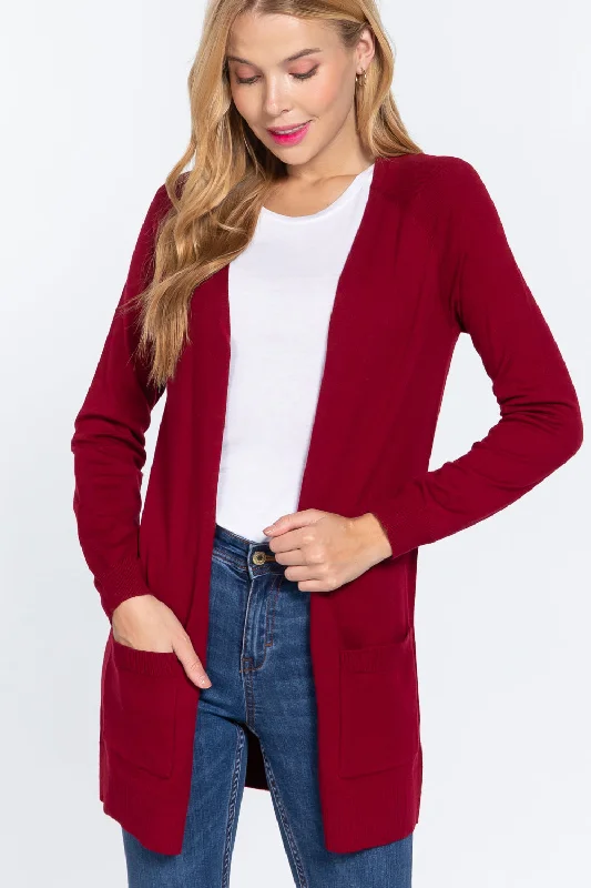 Raglan Slv Open Sweater Cardigan Notch Collar Peter Pan Collar Cowl Neck