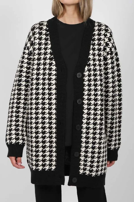 Brunette The Label The Houndstooth Knit Cardigan Faux Fur Fabric Real Fur Fabric Shearling Fabric