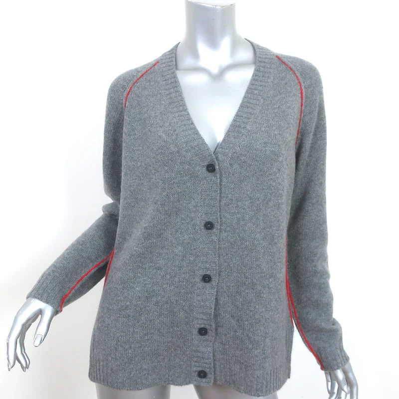 Marni Tipped Cashmere Cardigan Gray/Red Size 40 V-Neck Sweater NEW Crew Neck V-Neck Turtle Neck