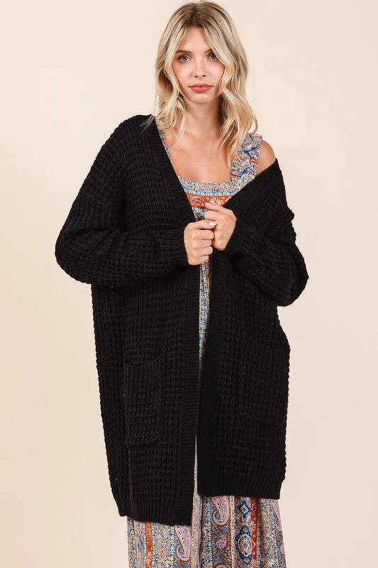 Mittoshop Open Front Long Sleeve Longline Cardigan Wool Fabric Cashmere Fabric Tweed Fabric