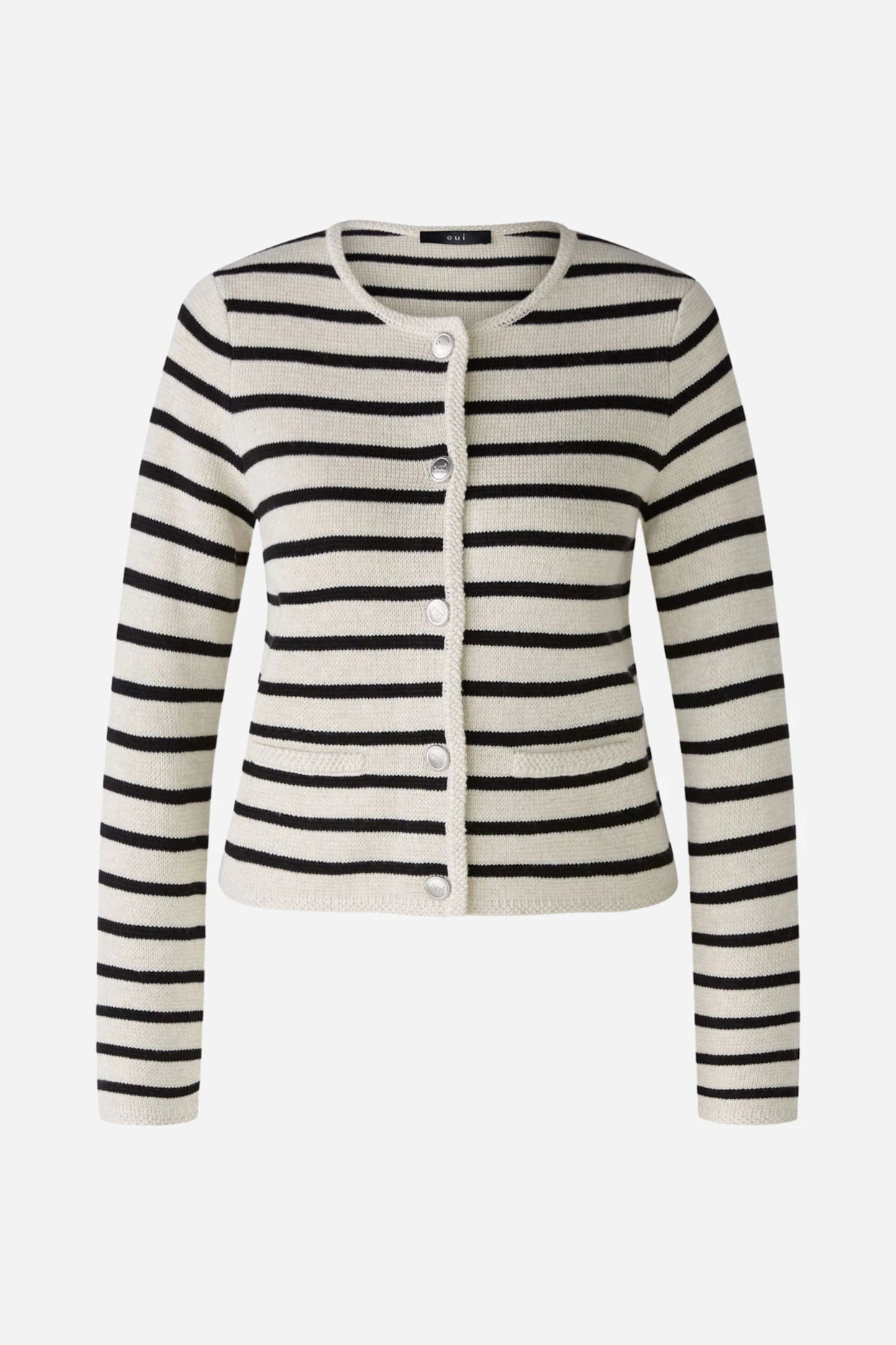 Oui Striped Cardigan Chenille Blend Fleece Blend Nylon Blend