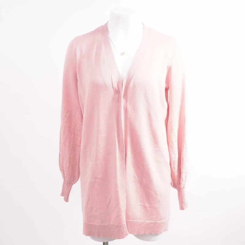 Pink Solid Cardigan Sweater Spandex Blend Rayon Blend Denim Blend