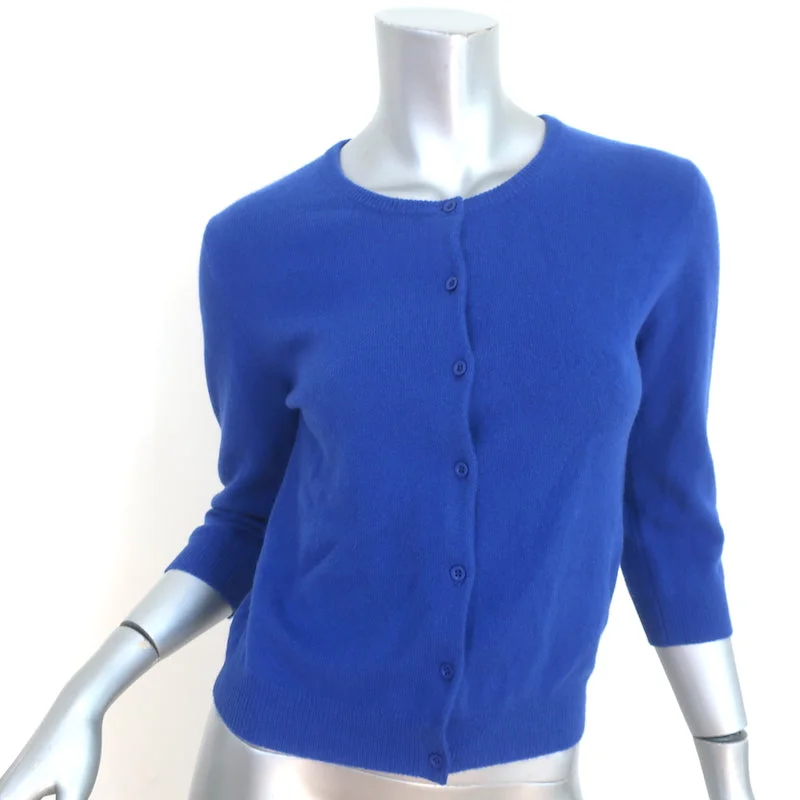 Ron Herman Cashmere Cardigan Blue Size Small 3/4 Sleeve Sweater Denim Fabric Leather Fabric Suede Fabric