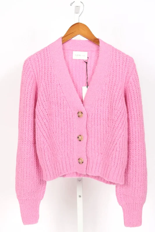 Sara Cardigan - Taffy Pink Cable Knit Ribbed Knit Lace Knit