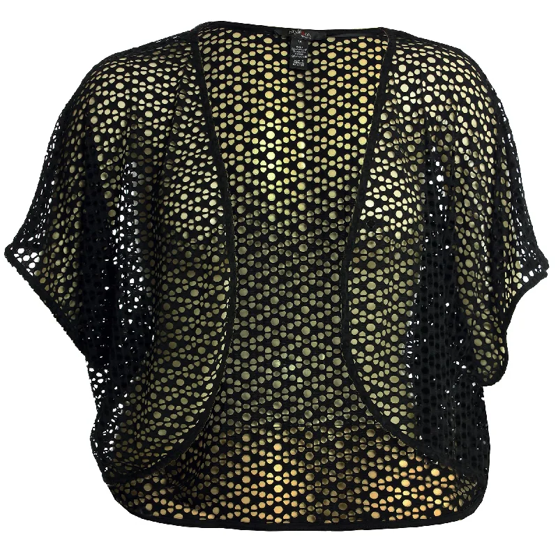 Style & Co Black Short Dolman Sleeve Open Weave Shrug Cardigan Sweater Thin Thick Dense